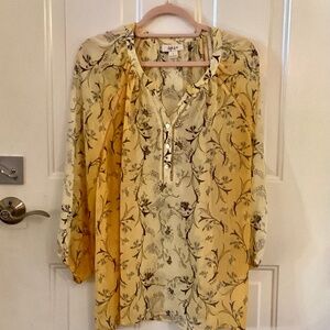 Style & Co Shear Floral  Blouse Yellow & Grey Boho Print Size Large